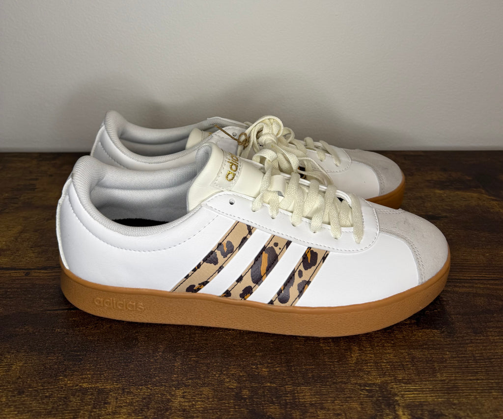 Adidas VL Court Base – White / Leopard / Gum