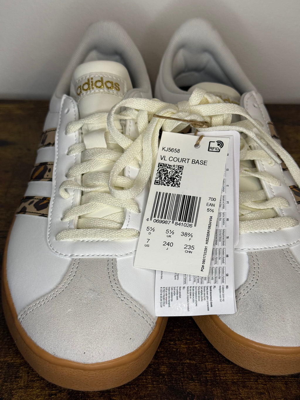 Adidas VL Court Base – White / Leopard / Gum